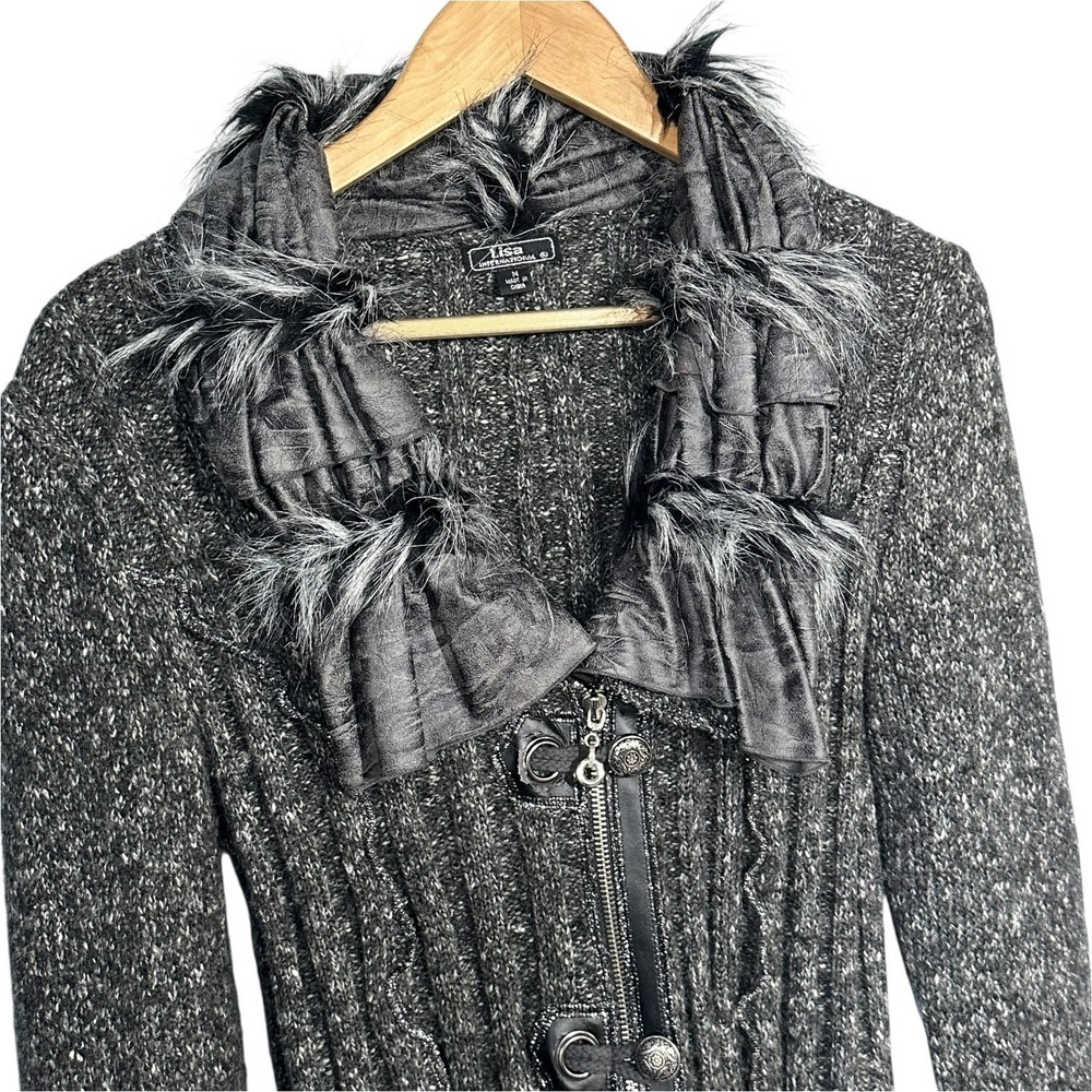 Y2K Fairy Grunge Ruffle Cardigan Faux Fur Trim Goth Indie Boho Forest Size M - Picture 11 of 13
